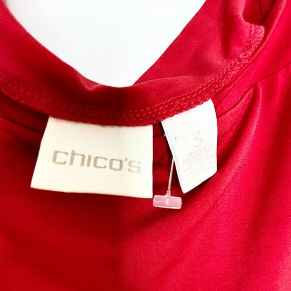 Chico's Size 3 Red Cold Shoulder Blouse Layered Flowy Tunic Top XL Evening Party - Picture 4 of 9